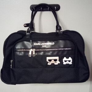 Karl Lagerfeld Black Duffel Bag With Beautiful Rhinestone Zippers